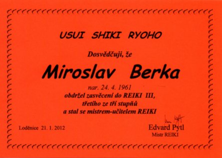 osvědčení REIKI III